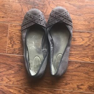 Gray Flat Shoes with Black Rhinestone Detail